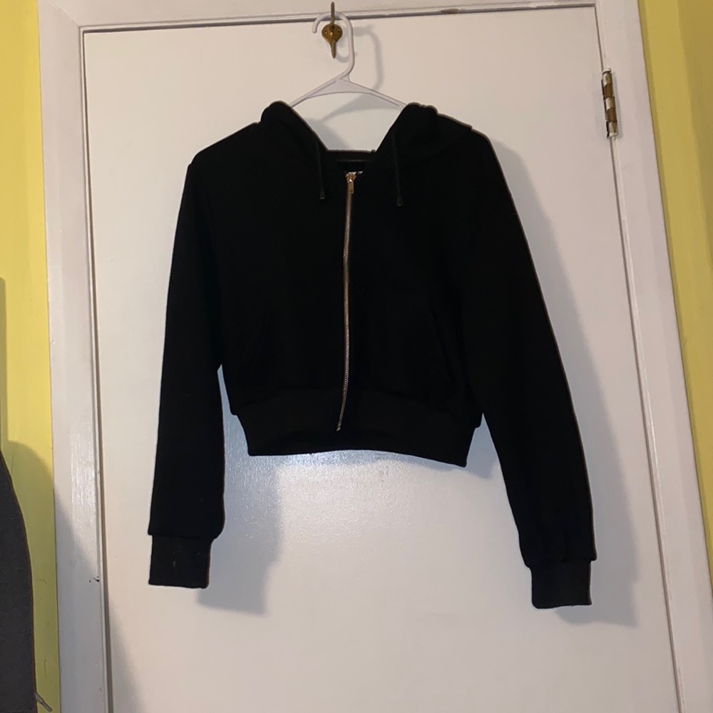 Cropped black zip up hoodie